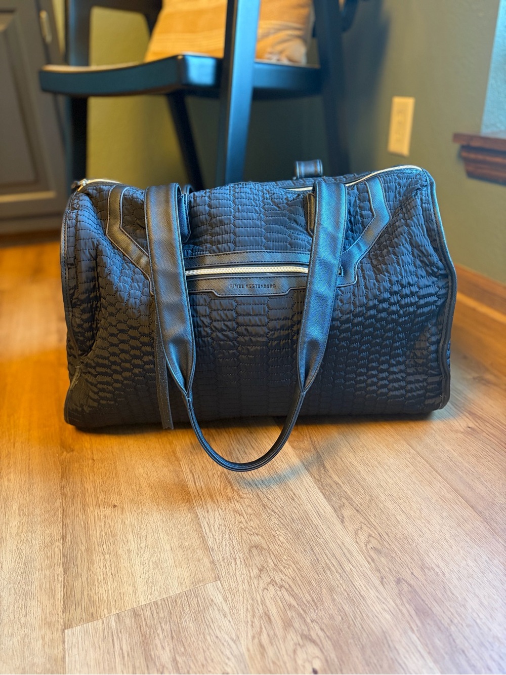Aimee Kestenberg Black Quilted Nylon Weekender Travel Tote Bag Large